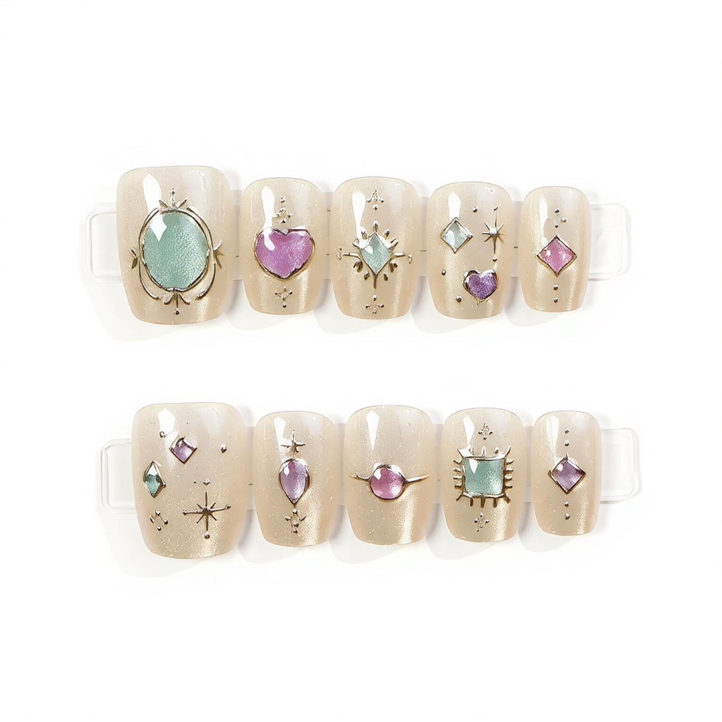 Decorative Press-On Nail Art Set with Gemstone Accents Acalora