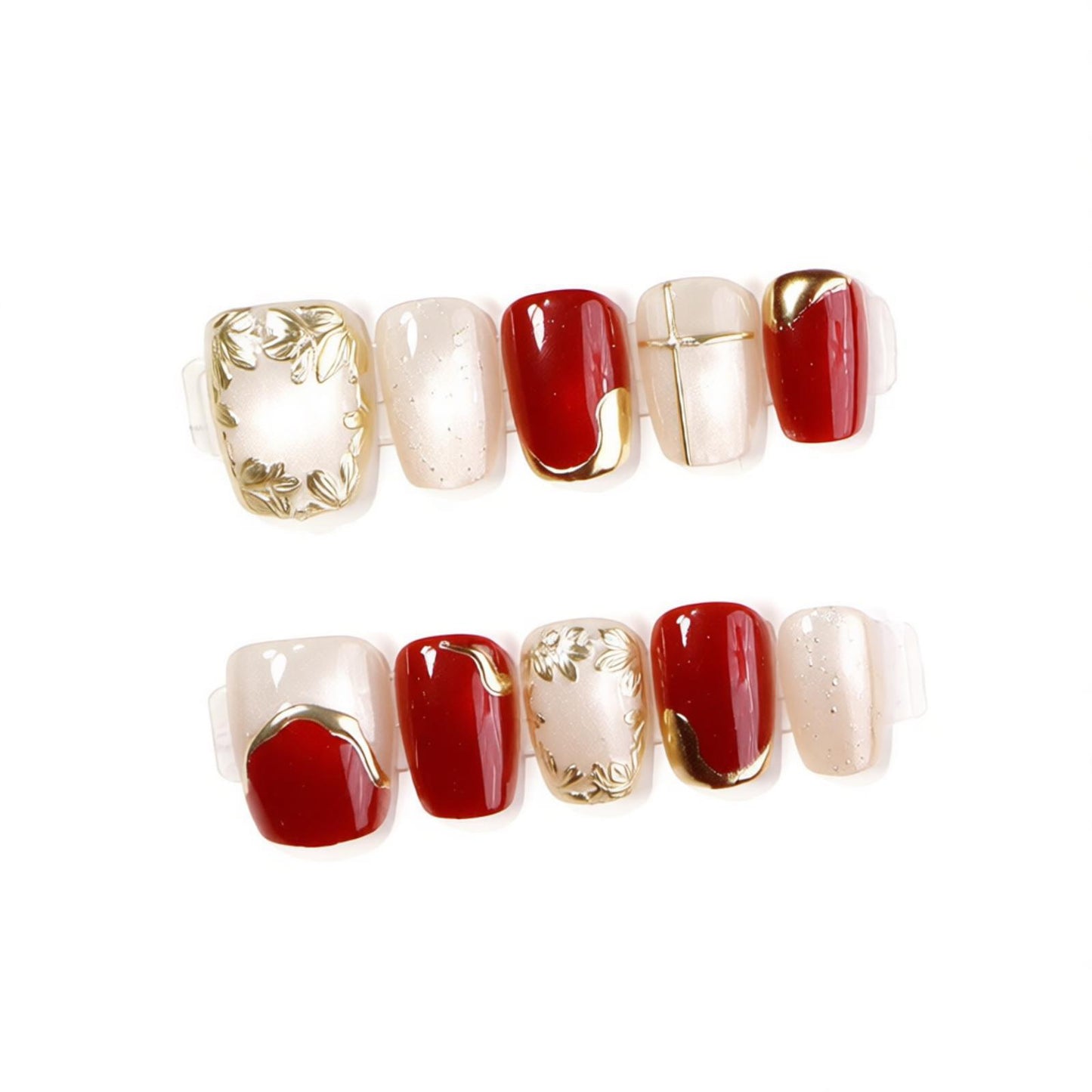 Decorative Press-On Nail Art Set with Gold Accents Acalora