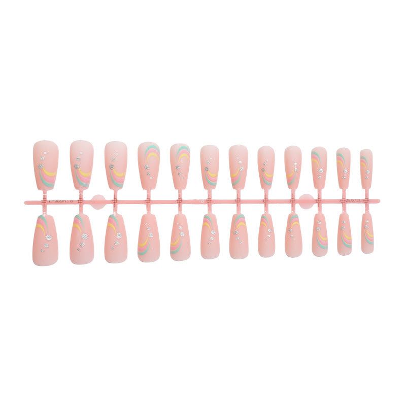 Artistic Press-On Nail Set with Colorful Wave Patterns Acalora