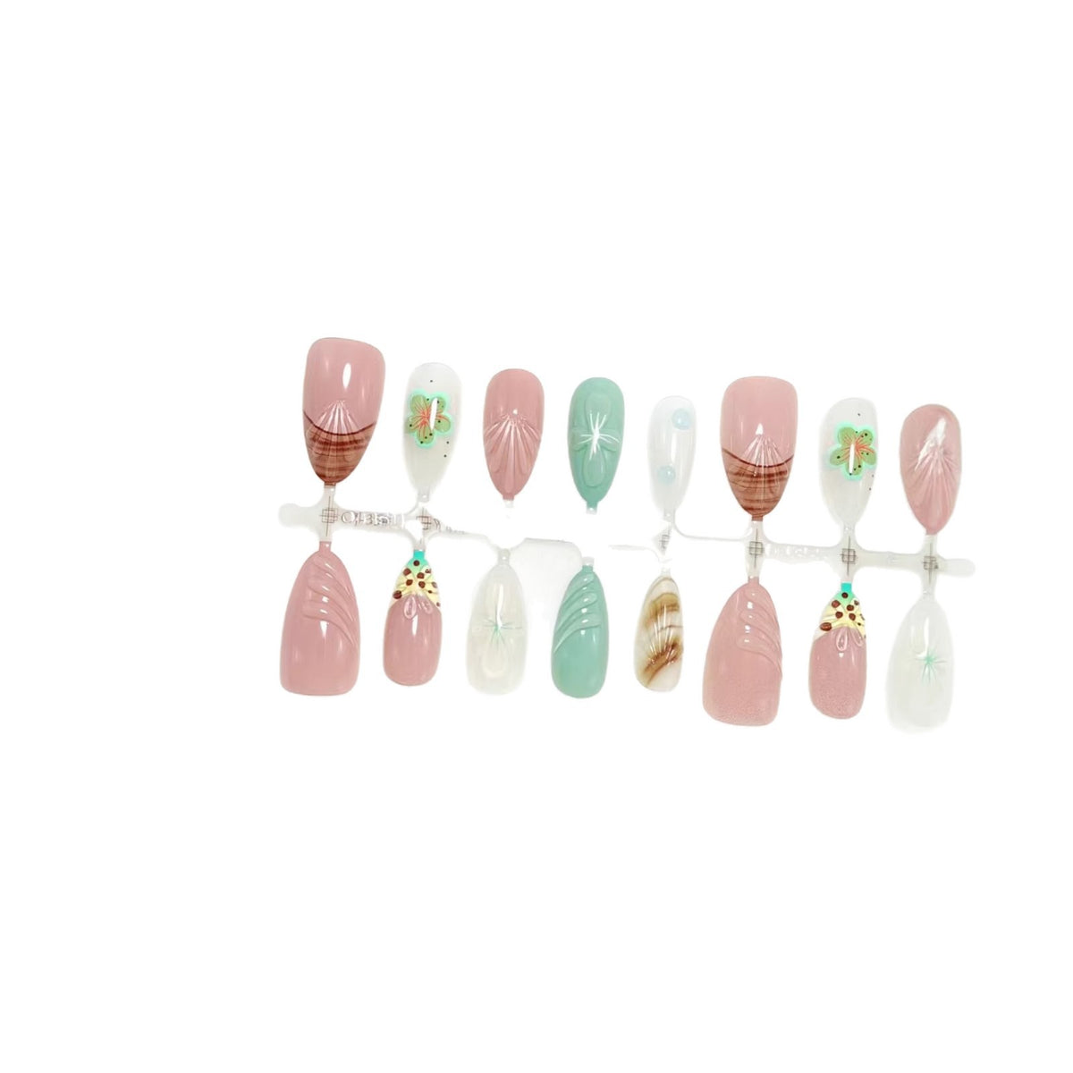 Artificial nail set with exquisite floral designs and shimmering effects Acalora