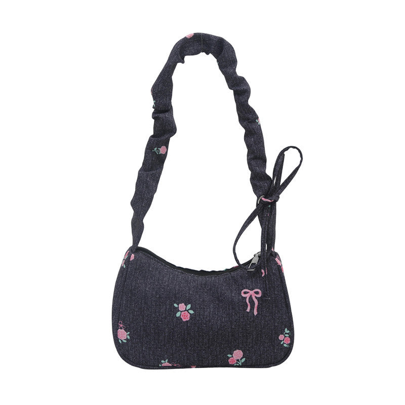 Embroidered Denim Shoulder Bag Acalora