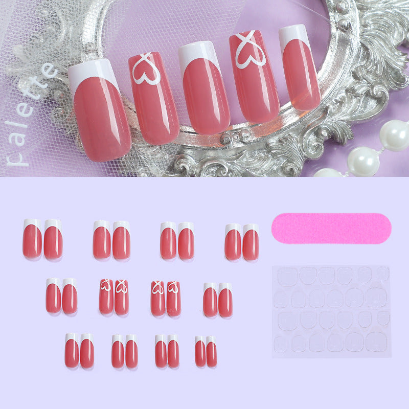 Decorative Press-On Nail Set with Heart Accents Acalora