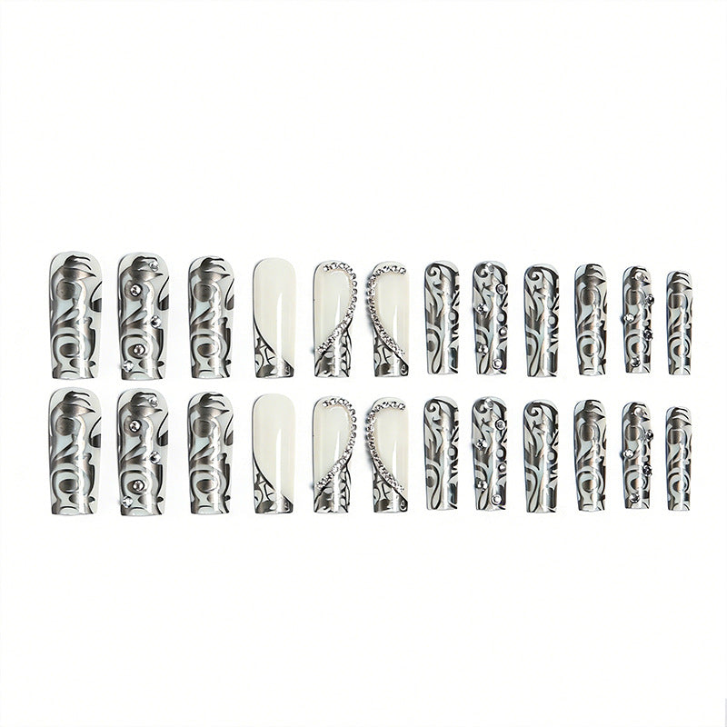 Acrylic nail set with elegant patterns and sparkling accents Acalora