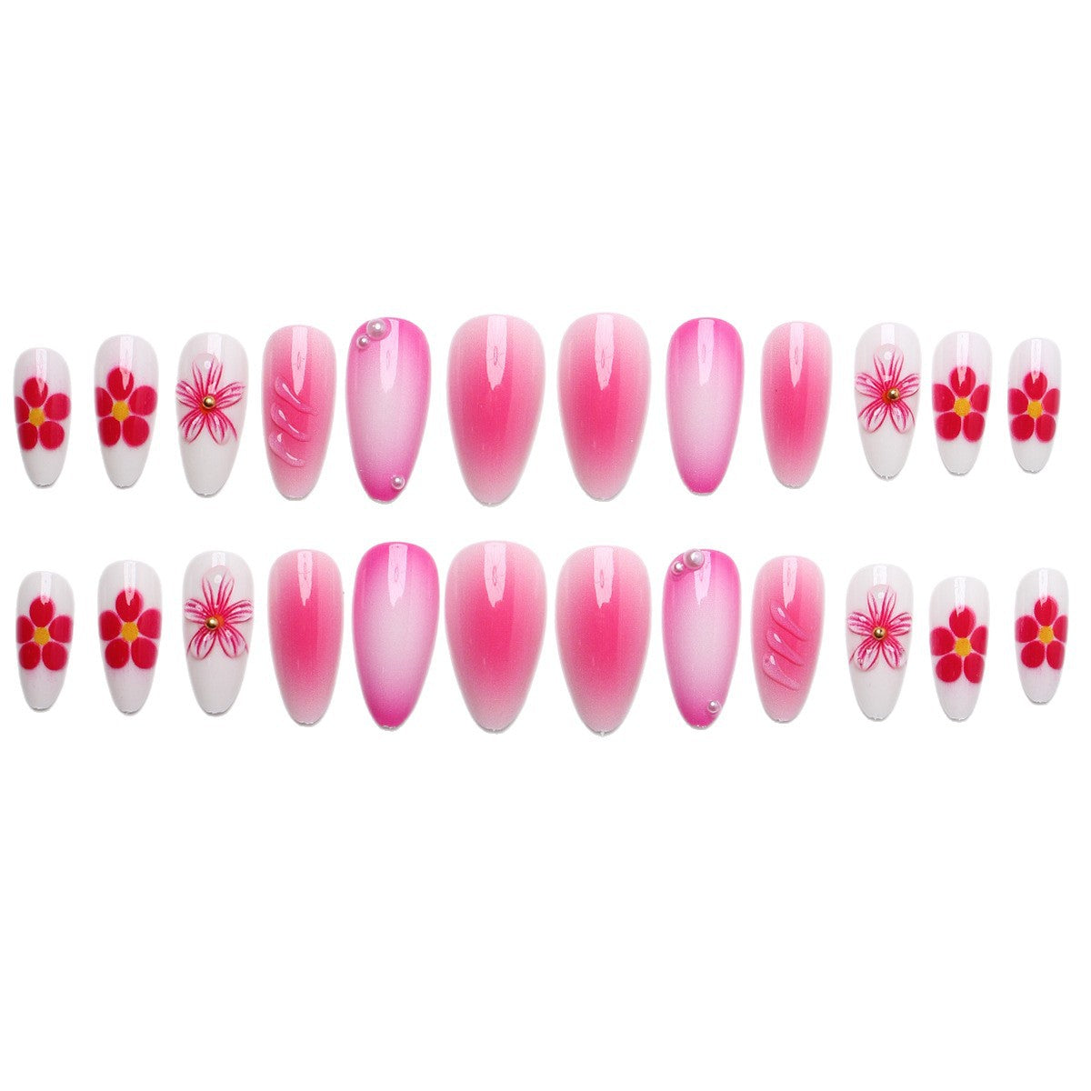 Artificial nail set with delicate flower designs and shimmering accents Acalora