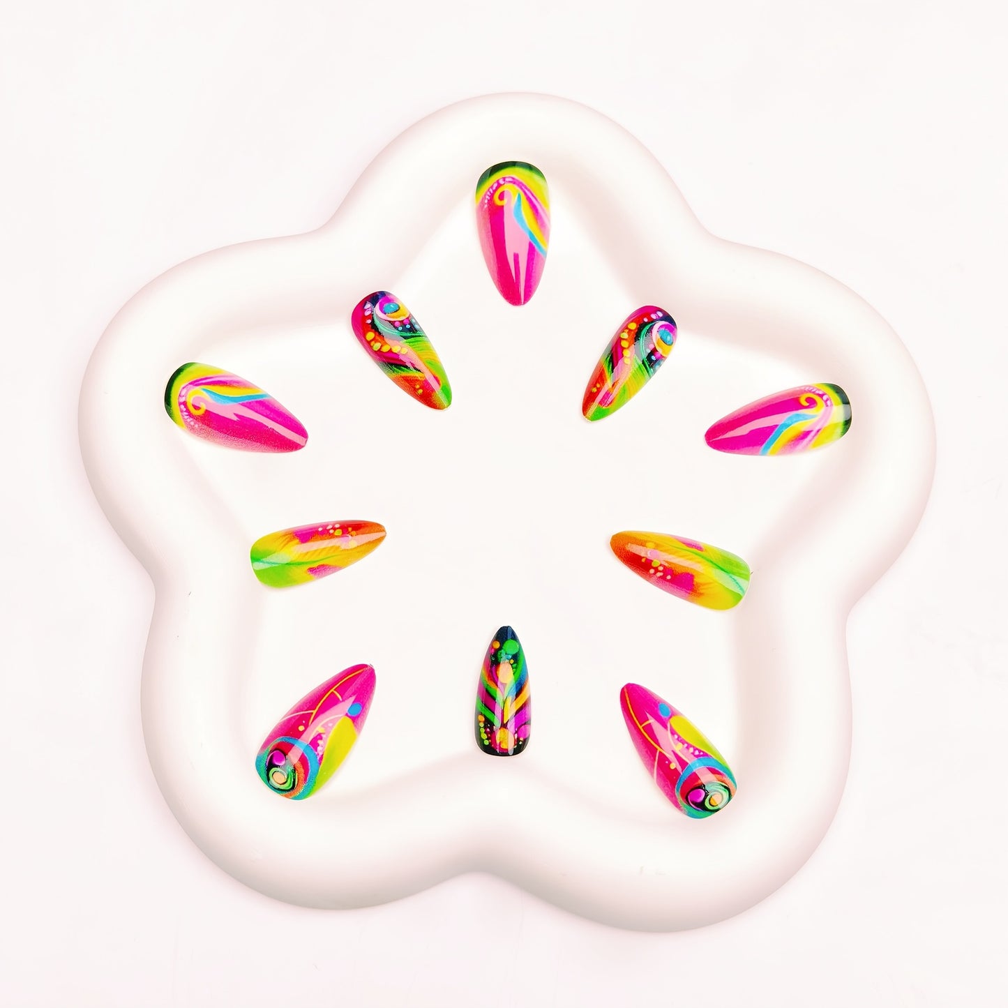 Artistic Neon Feather Nail Art Acalora