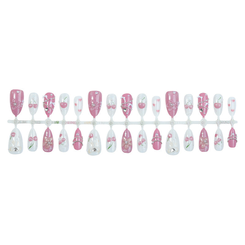 Premium Decorative Press-On Nail Art Set with Floral and Gem Accents Acalora
