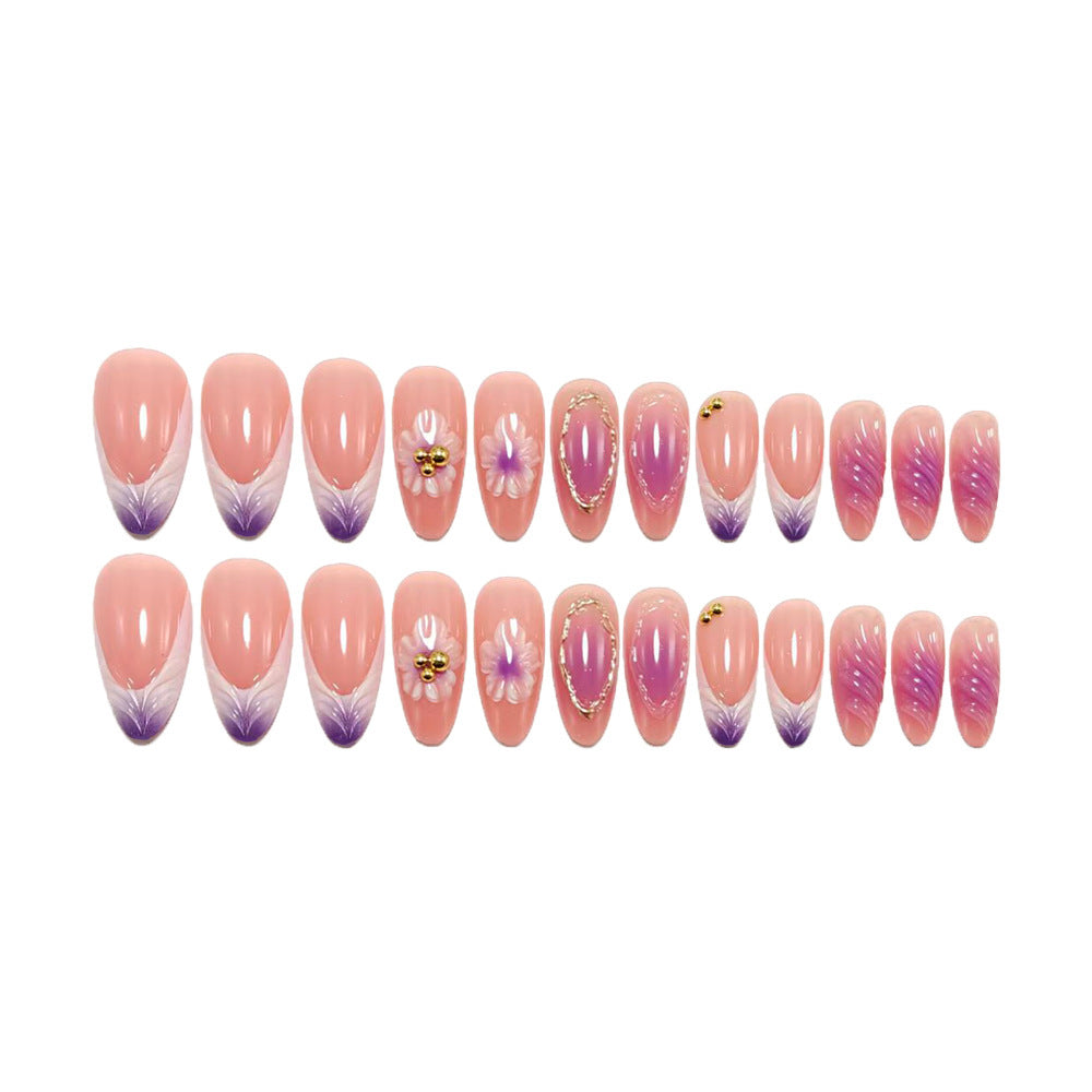 Artificial nails with intricate flower and glitter design Acalora