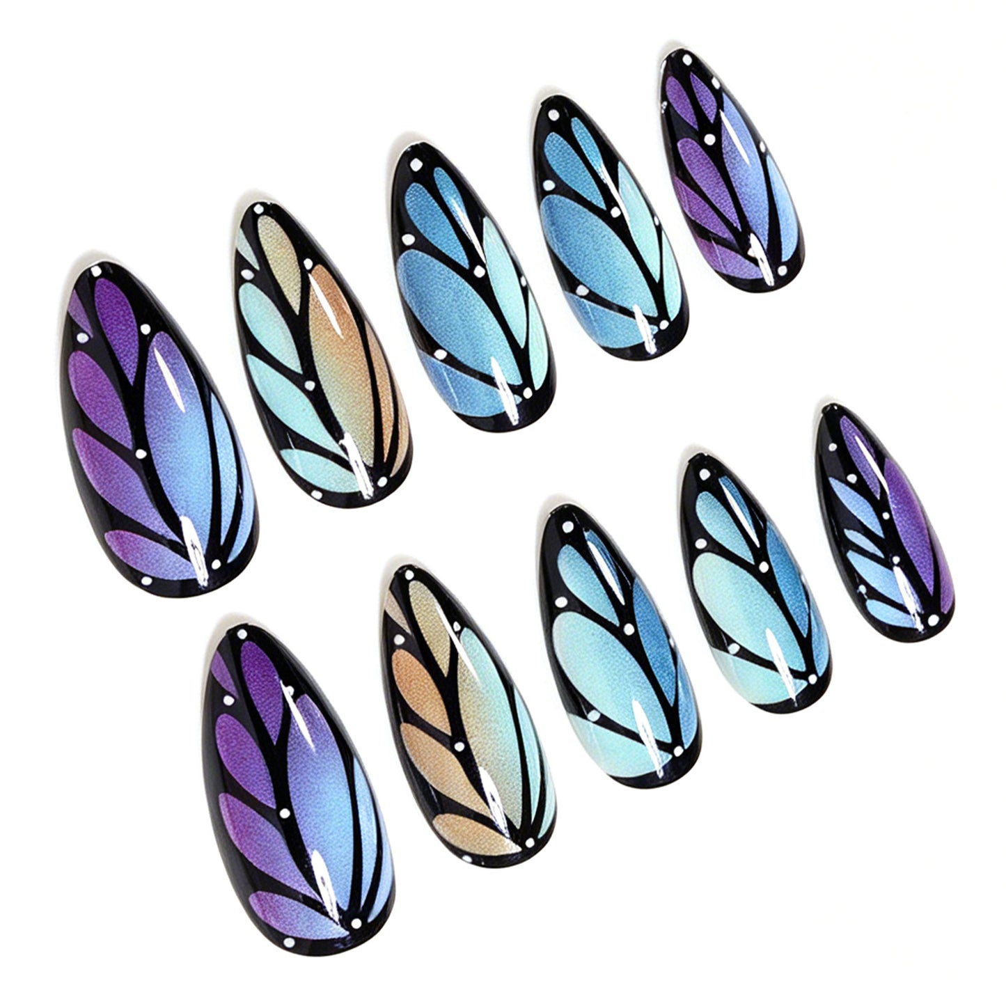 Artistic Stiletto Nail Art Set with Leaf Patterns Acalora