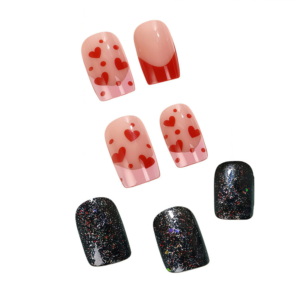 Creative artificial nails with heart design and glitter effects Acalora