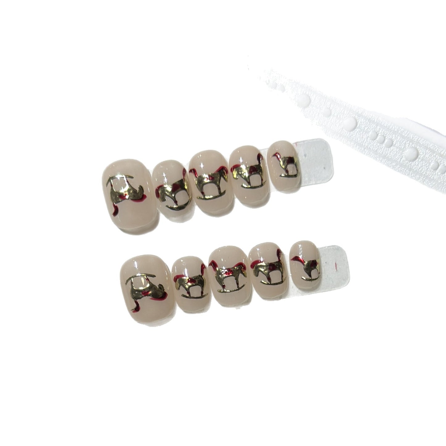 Decorative Press-On Nail Art Set with Gold Accent Designs Acalora