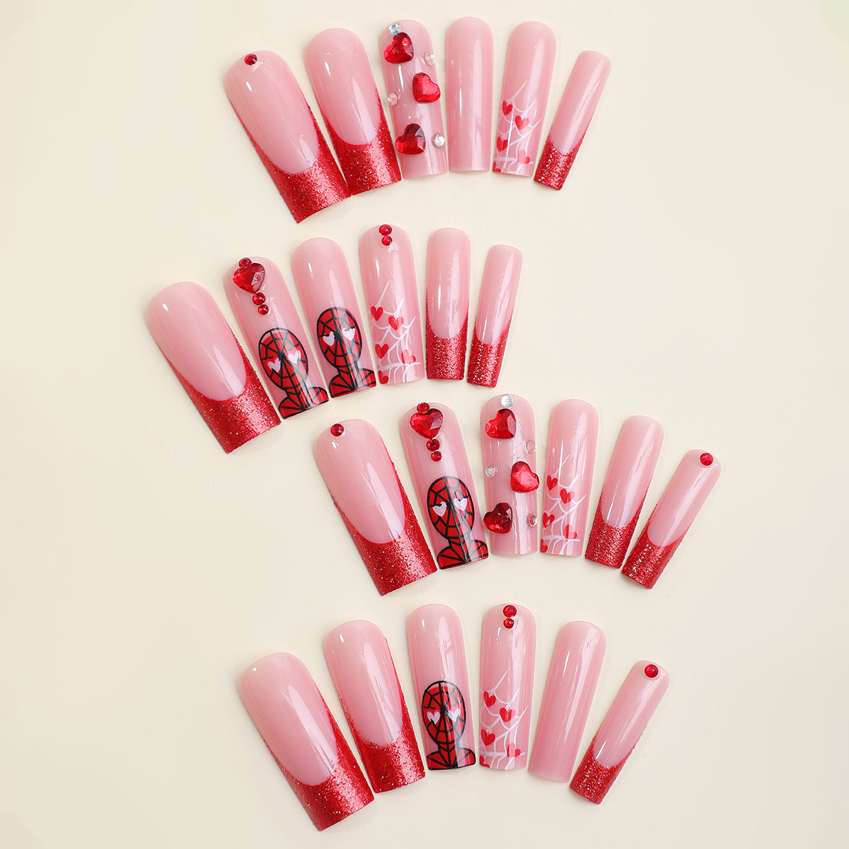 Luxury Press-On Nail Set with Glamorous Heart and Glitter Designs Acalora