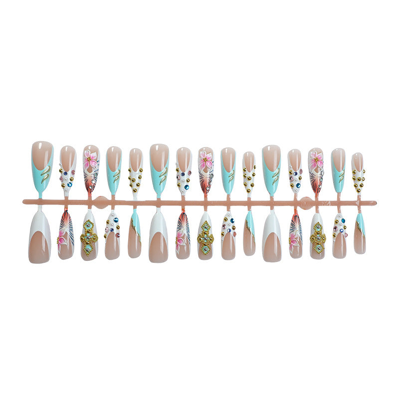 Artistic Decorative Press-On Nail Set with Floral Accents Acalora