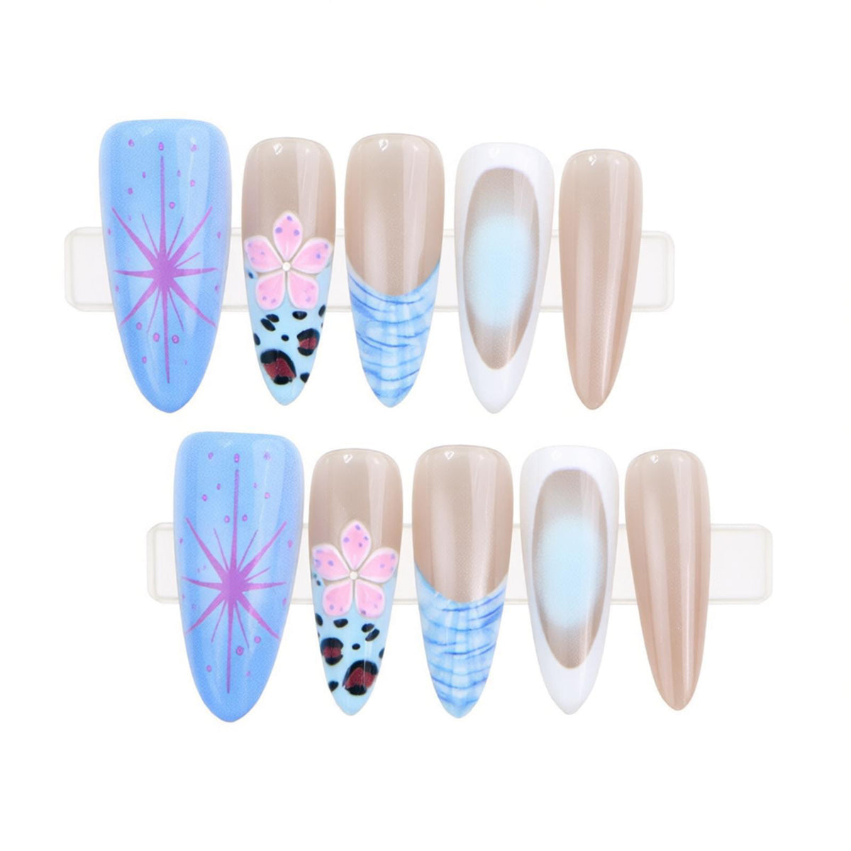 Artistic Stiletto Press-On Nail Set with Floral and Abstract Patterns Acalora