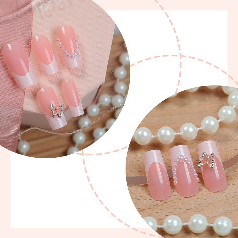 Artistic Press-On Nail Art Set with Butterfly and Gem Accents Acalora