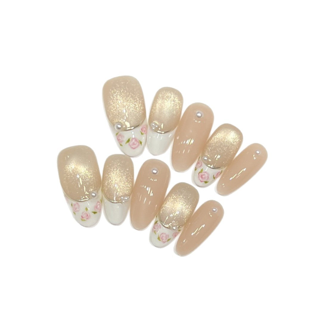 Glittery Floral Press-On Nail Set Acalora