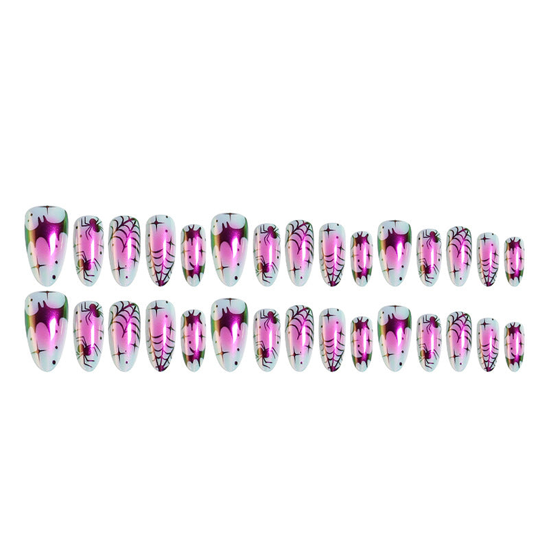 Creative nail art set with creepy spider design and colorful pattern Acalora