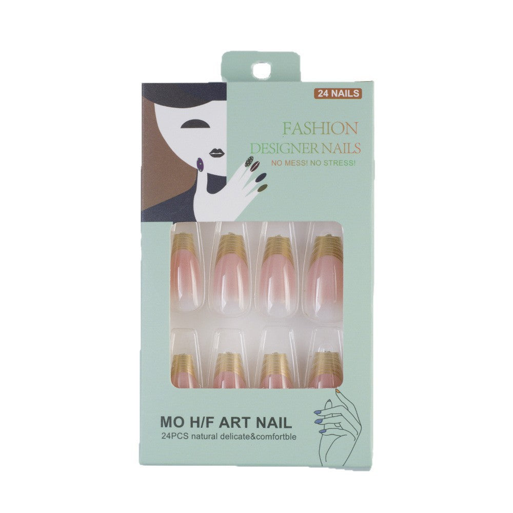 Acrylic Nail Set with Elegant Ombre Design and Golden Accents Acalora
