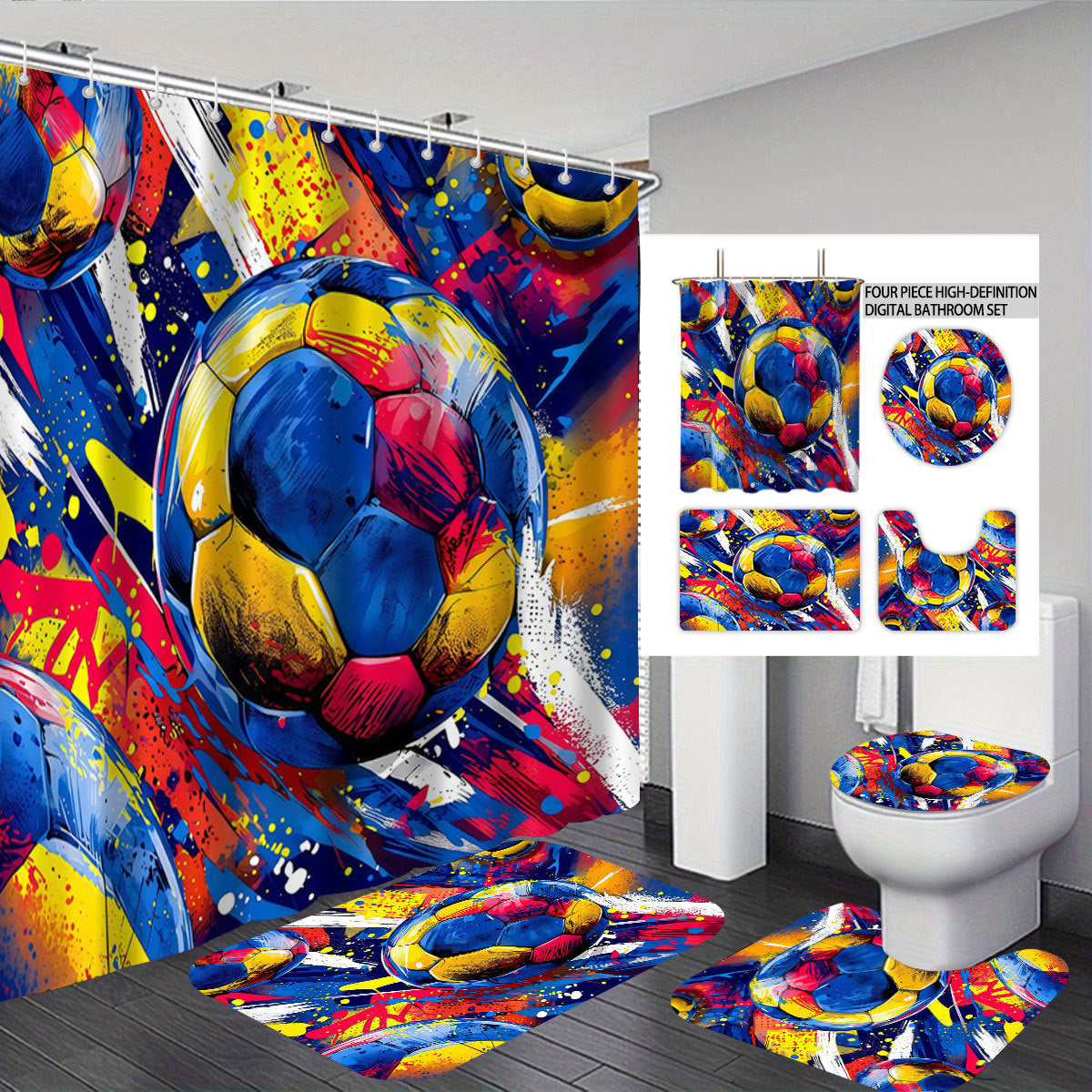 Bold Brushstroke Pattern Four-Piece Bathroom Set