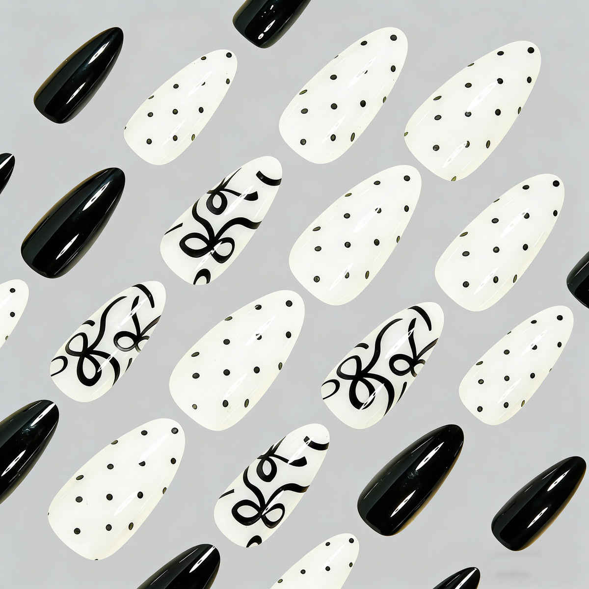 Artistic Press-On Nail Set with Bow Designs Acalora