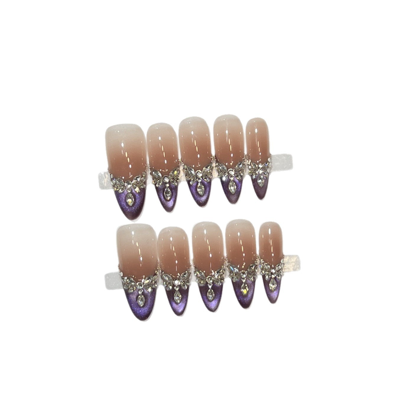Elegant Stiletto Press-On Nail Set with Gemstone Embellishments Acalora