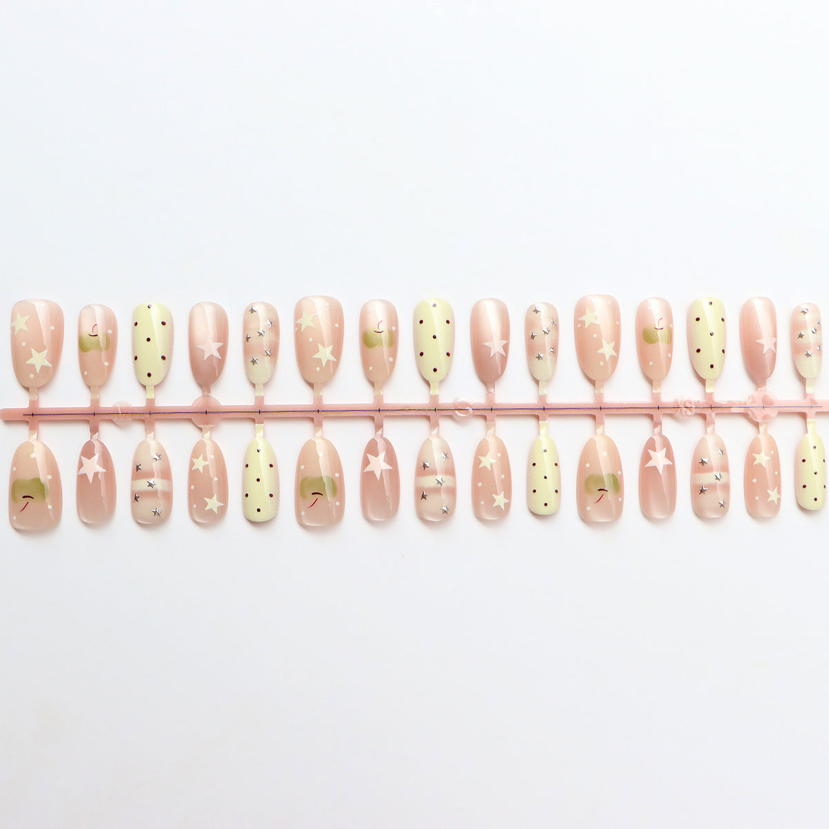 Decorative Press-On Nail Set with Star and Dot Design Acalora
