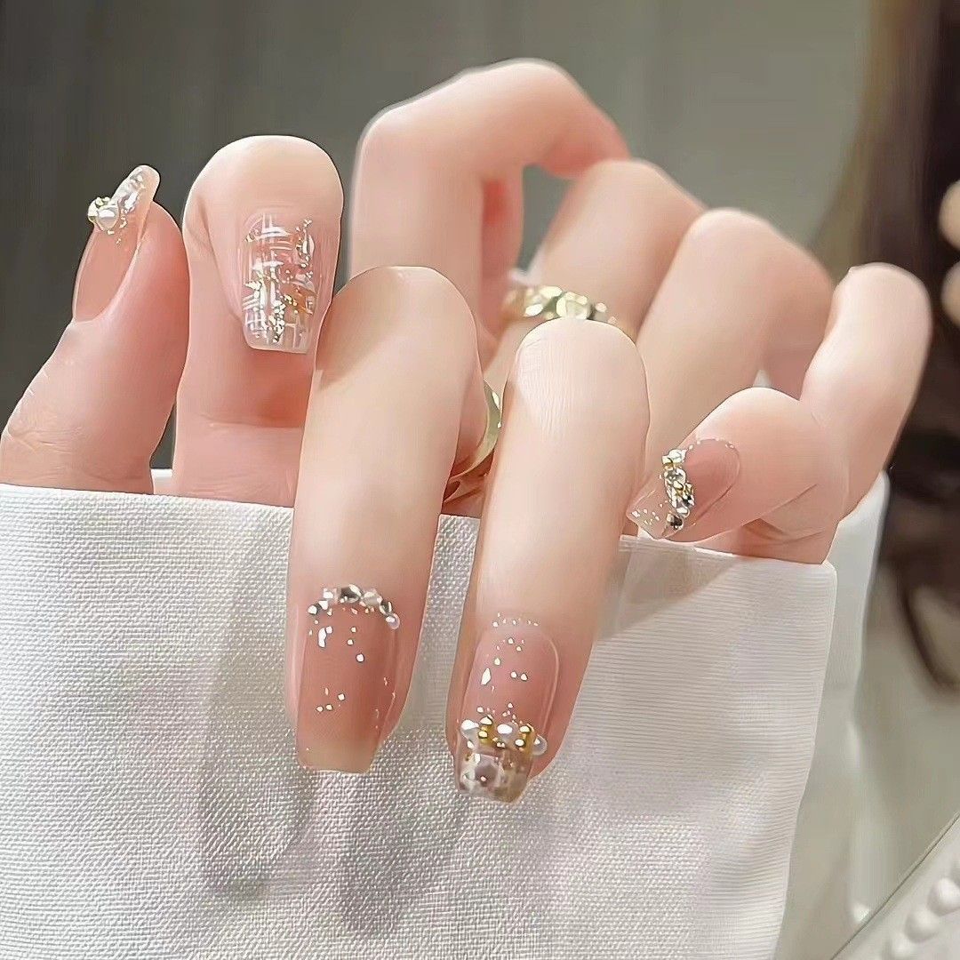 Elegant Rhinestone-Embellished Press-On Nail Tips Acalora