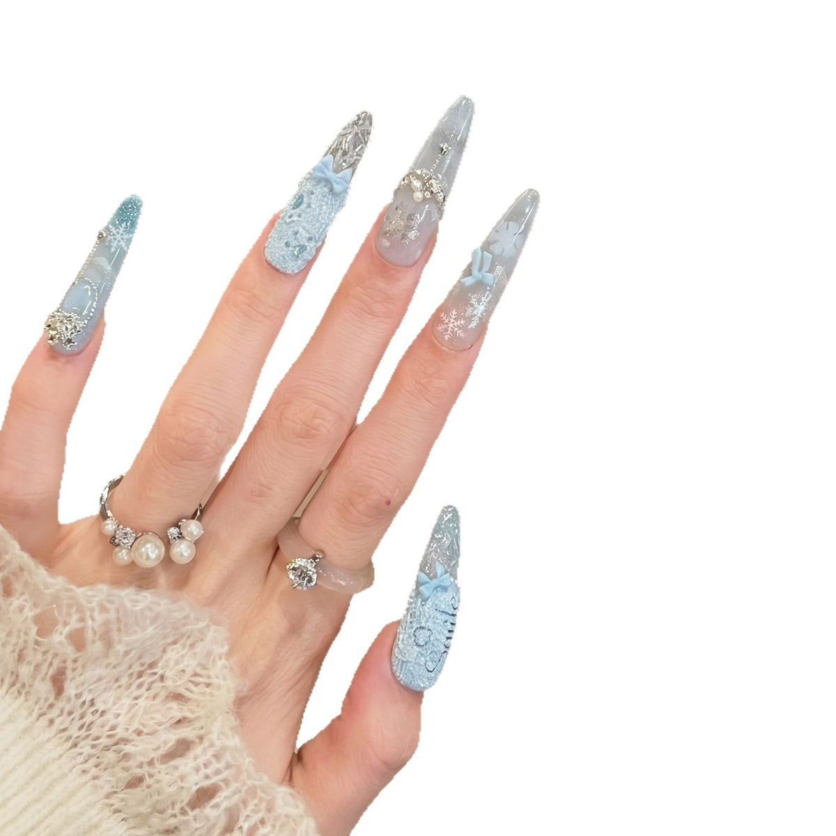 Decorative Rhinestone-Embellished Stiletto Nails Acalora