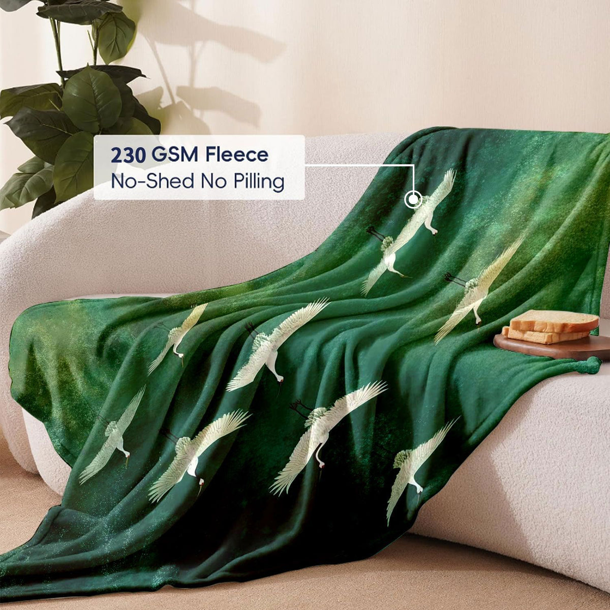 Artistic Crane Print Throw Blanket