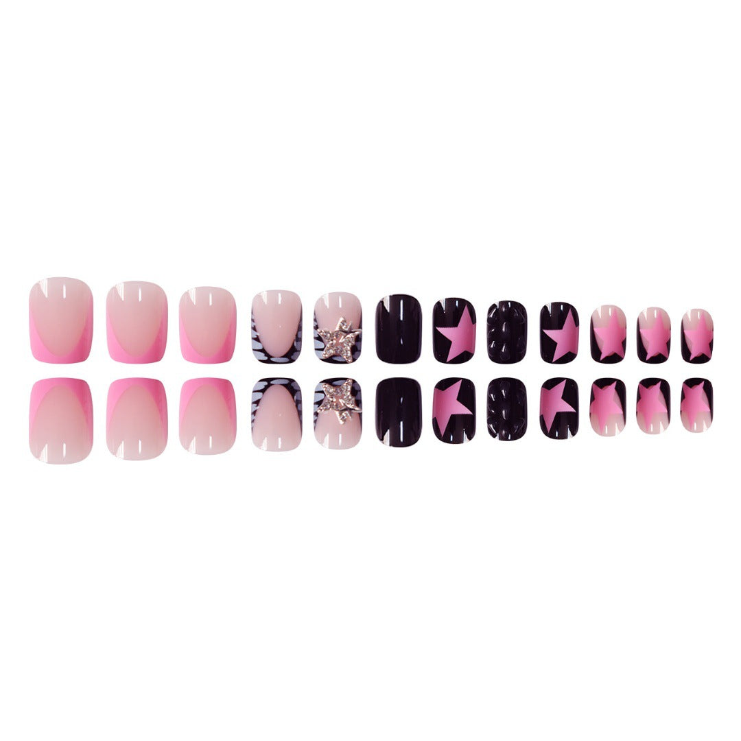 Artistic Press-On Nail Set with Star and Glitter Accents Acalora