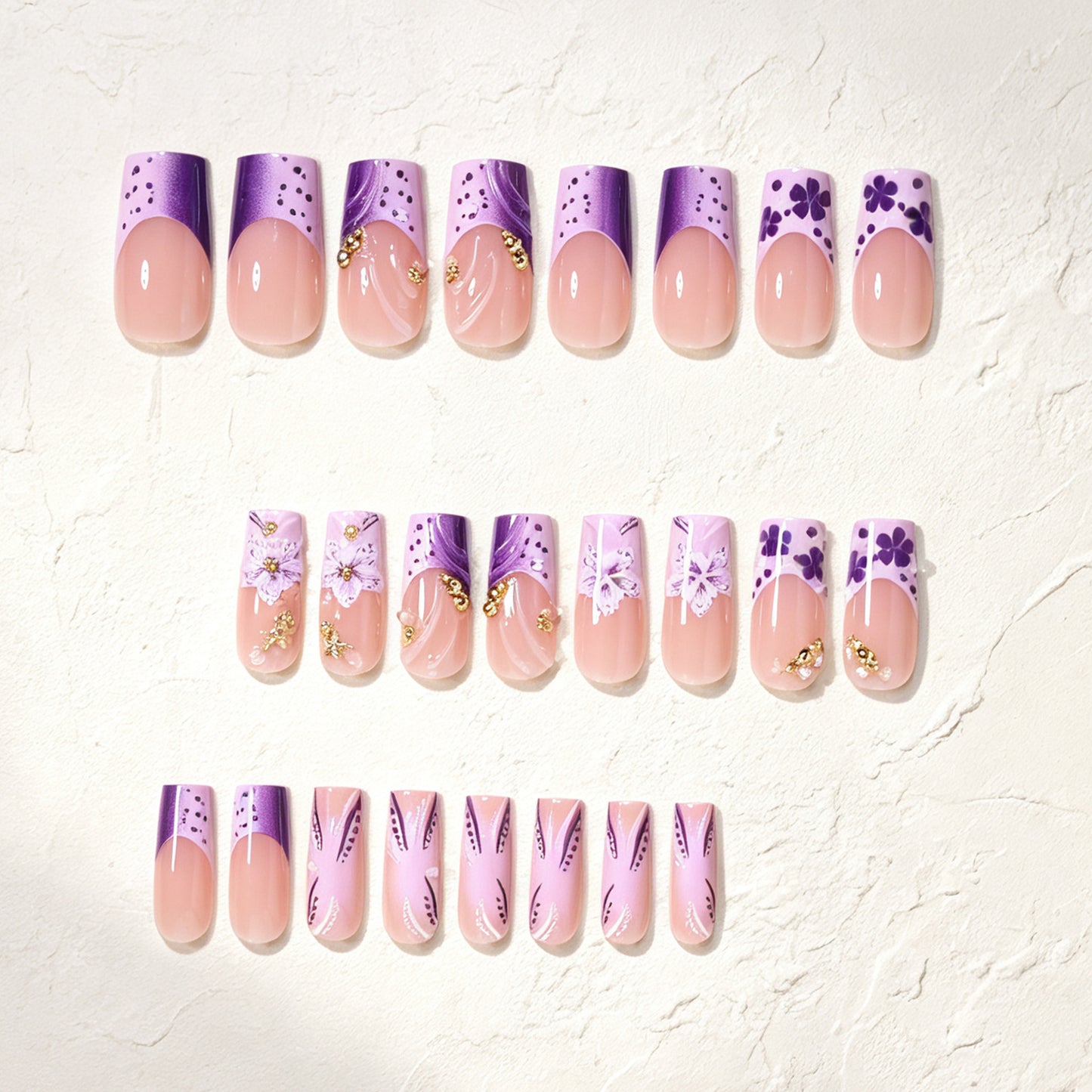 Artistic Floral Press-On Nail Design Acalora