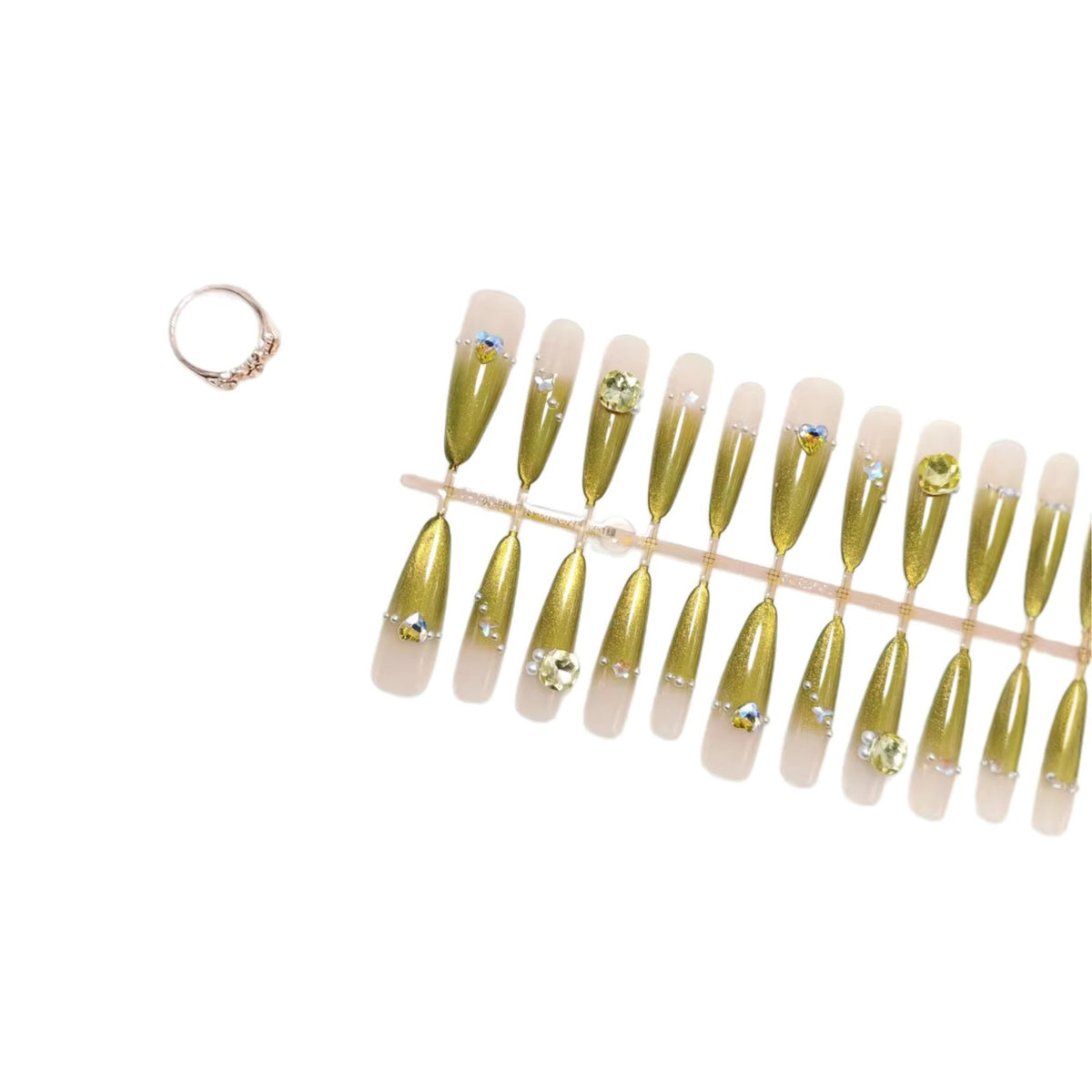 Artificial nail set with glamorous jewelry embellishments Acalora
