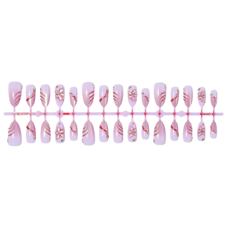 Decorative Press-On Nail Set with Floral and Gem Accents Acalora 1788495783