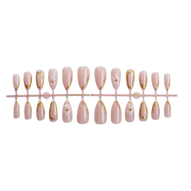 Luxurious Press-On Nail Art Set with Gold Accents Acalora