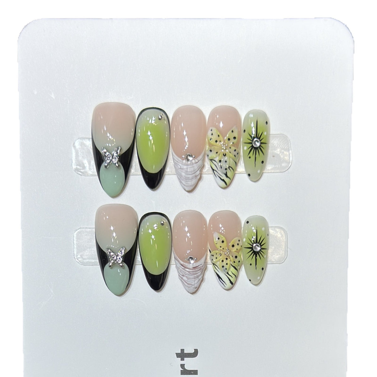 Artistic Press-On Nail Set with Butterfly and Floral Designs Acalora