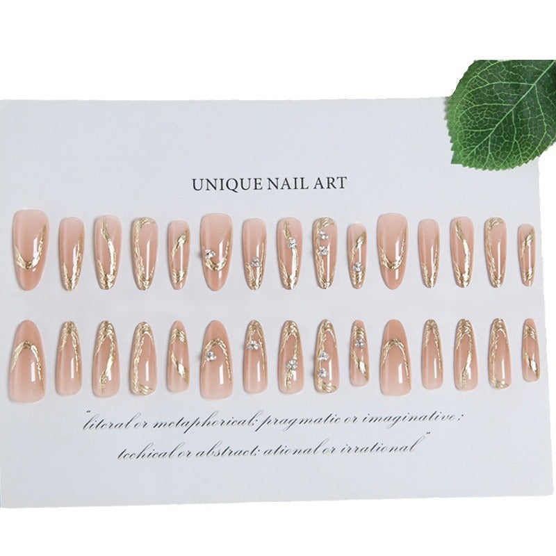 Artificial nail set with elegant gold design and sparkling applications Acalora