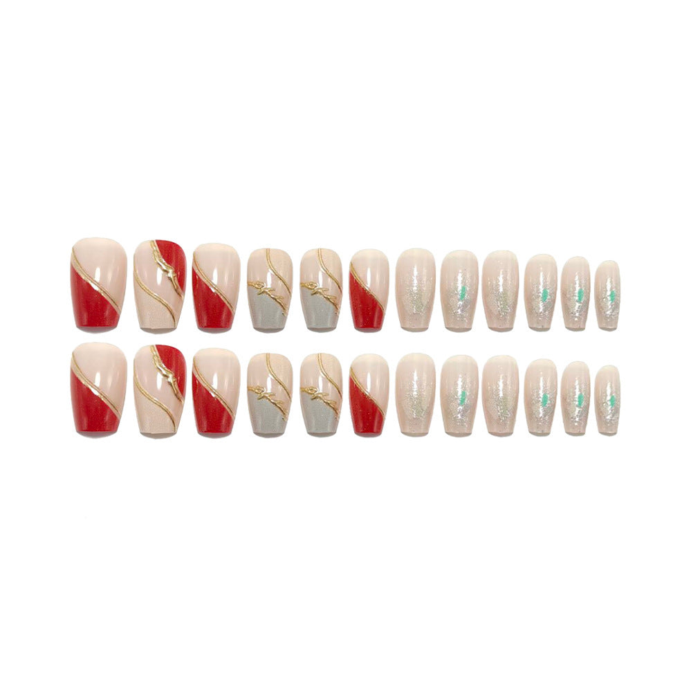 Artificial nails with elegant gold pattern and glitter accents Acalora