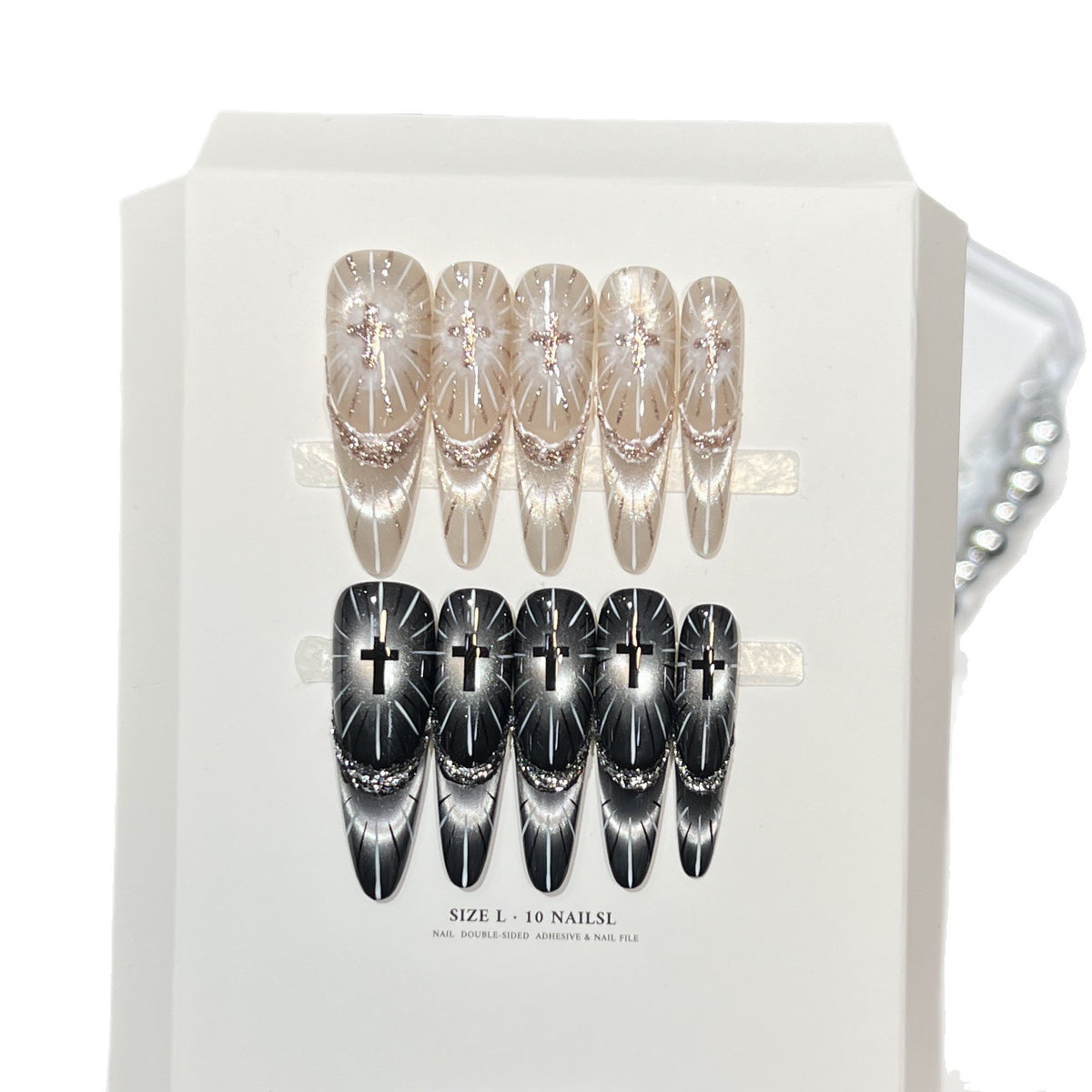 Chic Press-On Nail Set with Elegant Rhinestone Design Acalora