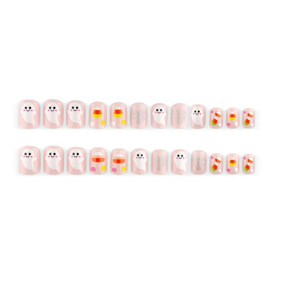 Artificial nails for Halloween with cute ghost motifs Acalora