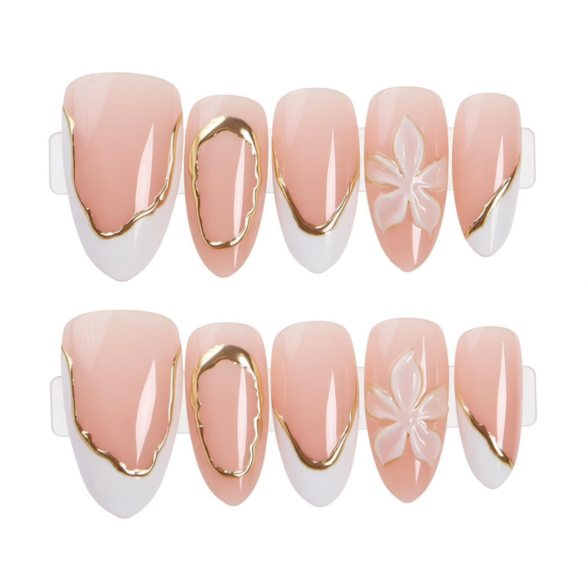 Elegant Press-On Nail Set with Gold Accents Acalora