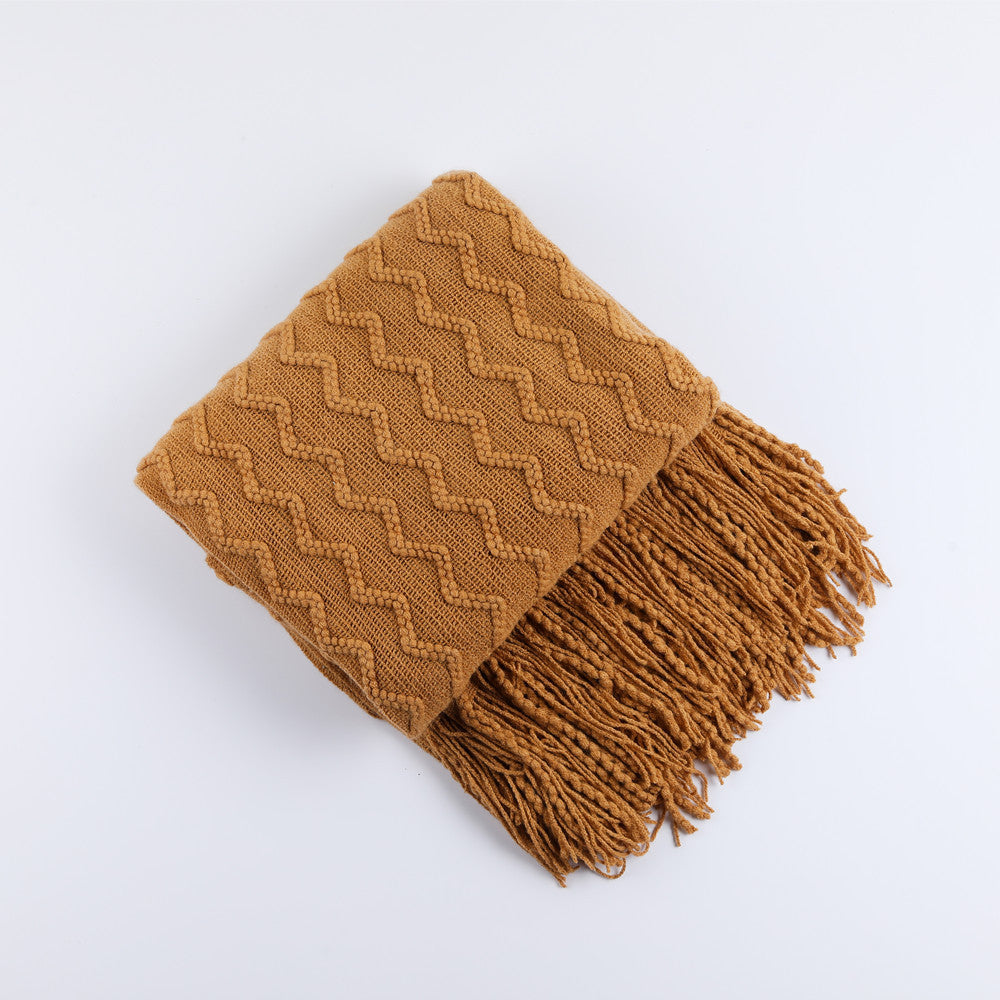 Textured Woven Throw Blanket with Fringe
