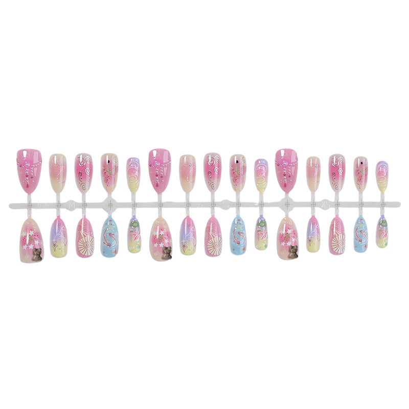 Artistic Press-On Nail Set with Floral and Graphic Designs Acalora