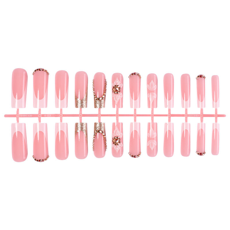 Premium Decorative Press-On Nail Set with Rhinestone and Floral Accents Acalora