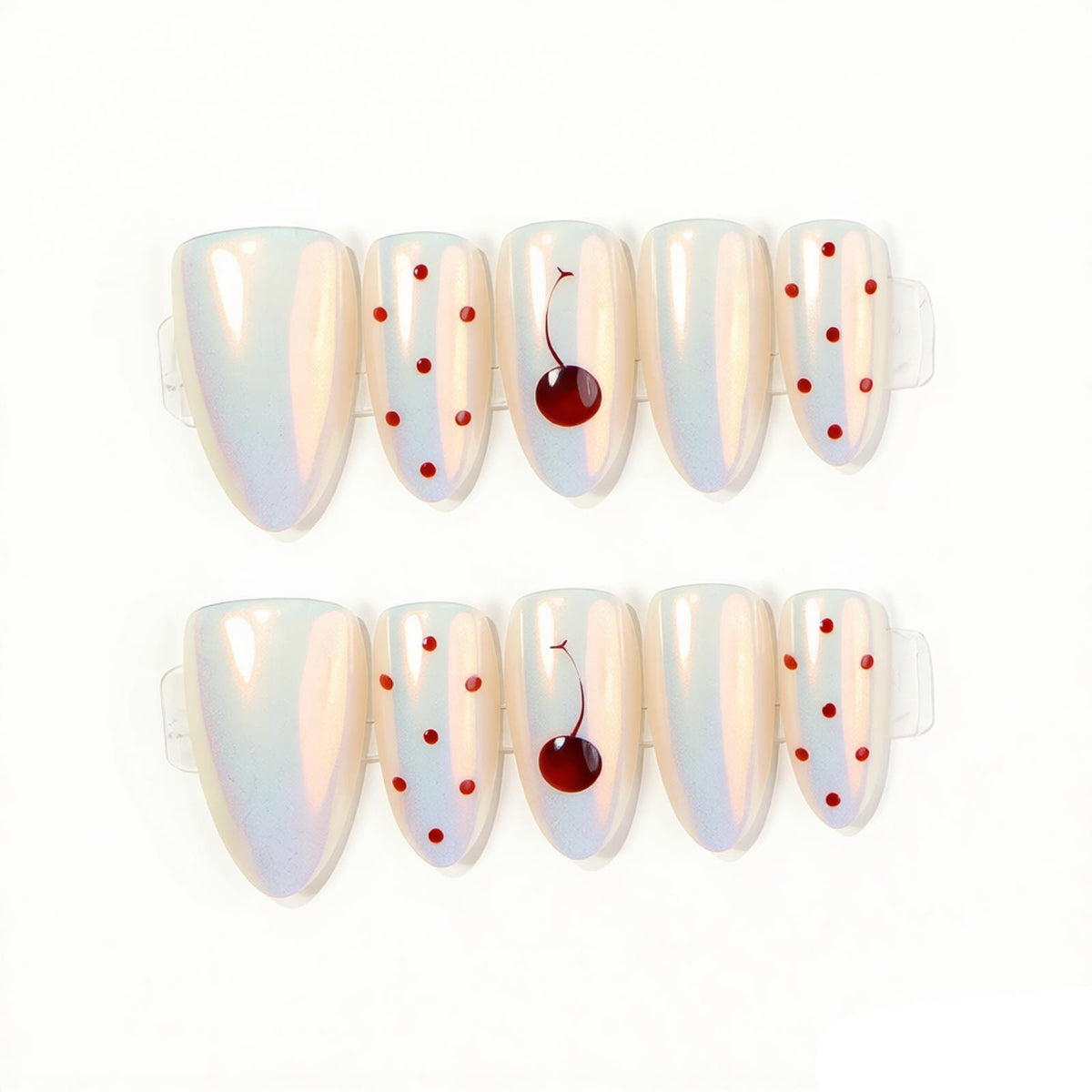 Artistic Press-On Nail Set with Cherry Accents Acalora