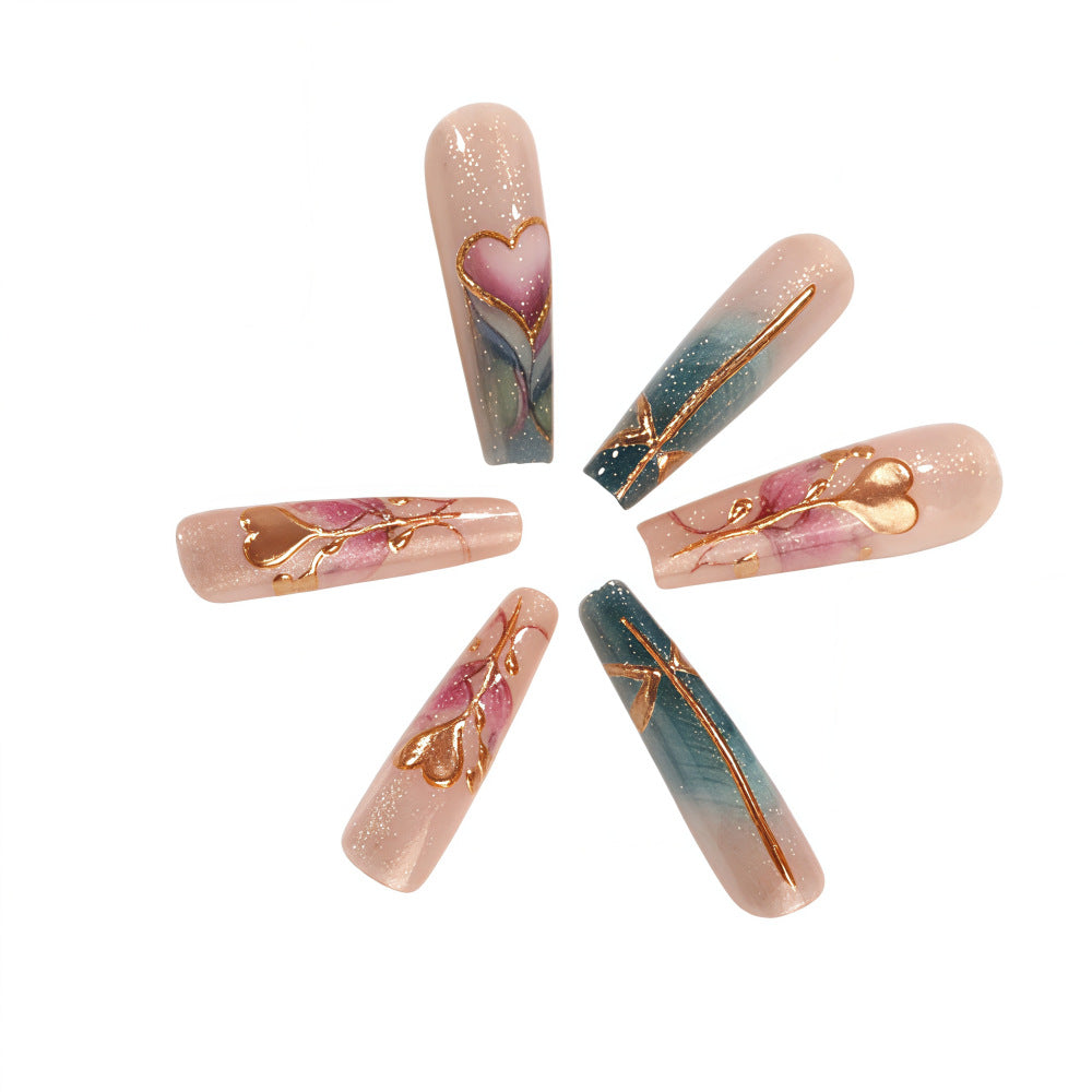 Artificial nails with romantic heart and flower designs Acalora