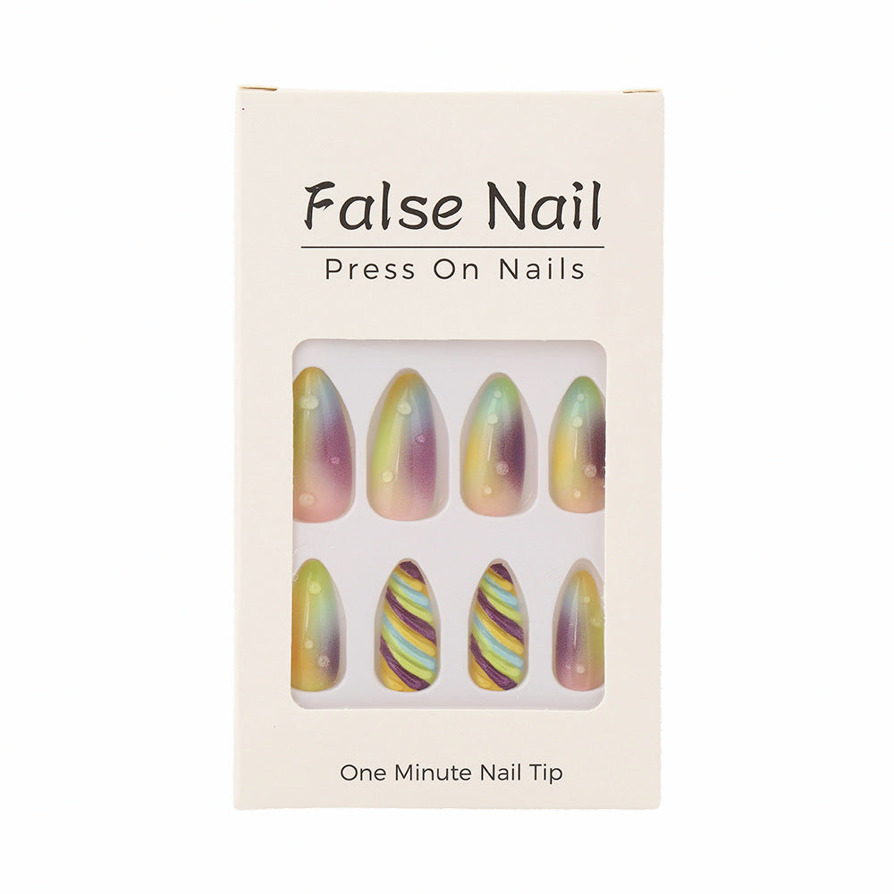 Artificial nails with soft ombre colors and creative patterns Acalora
