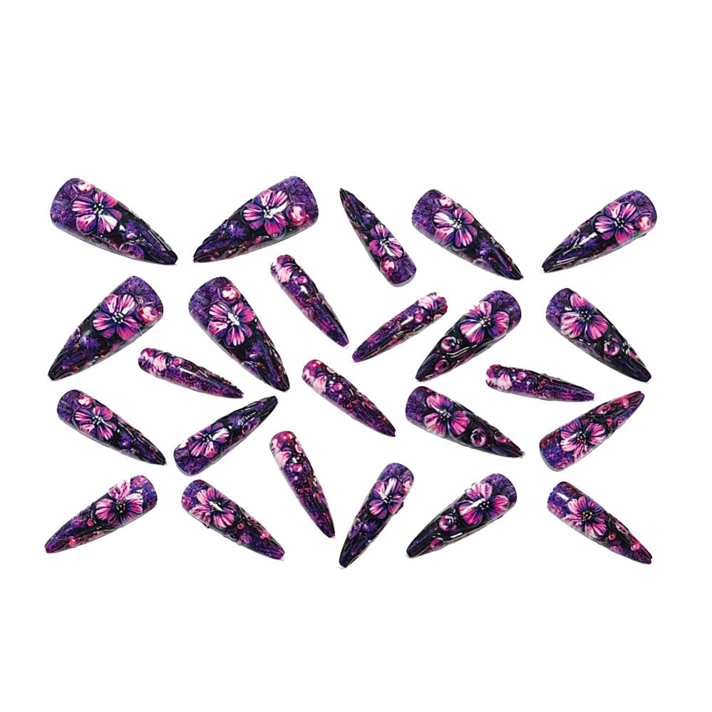 Artificial nails with luxurious floral design and glitter effects Acalora