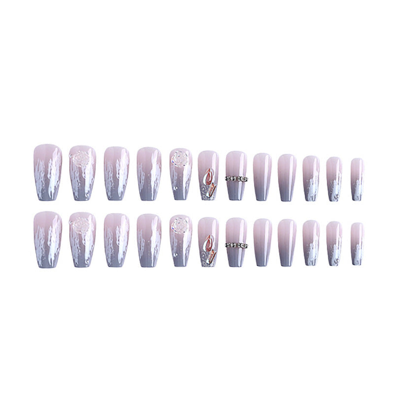 Artificial nail set with delicate rose and glitter decorations Acalora