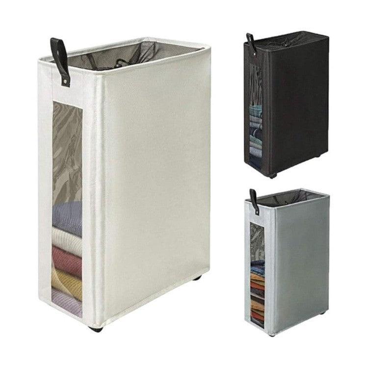 Modern laundry basket with wheels and viewing window Acalora
