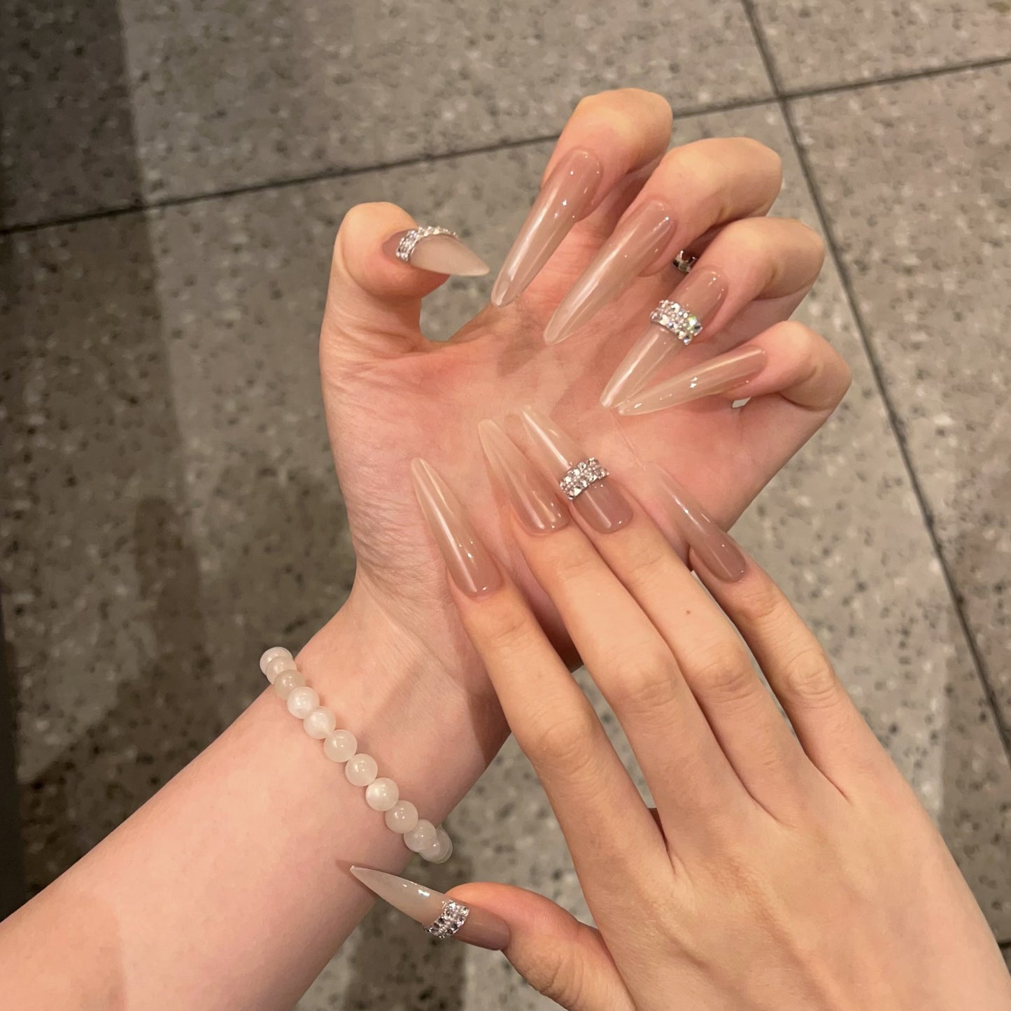 Stiletto Nail Art Tips with Rhinestone Accents Acalora