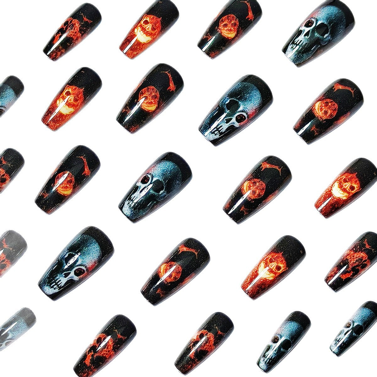 Artistic Skull & Flames Nail Art Designs Acalora